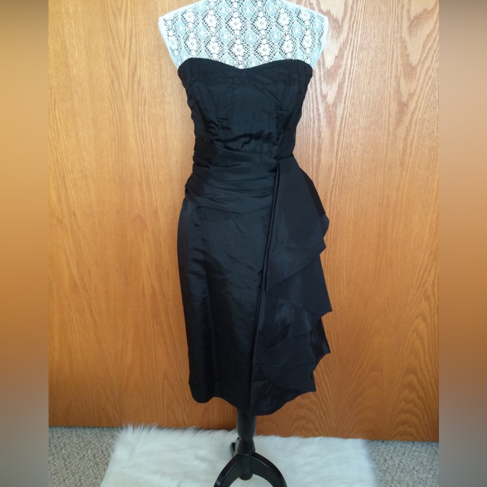 80s Nadine Strapless Sweetheart Sash Little Black Dress Cocktail Glam